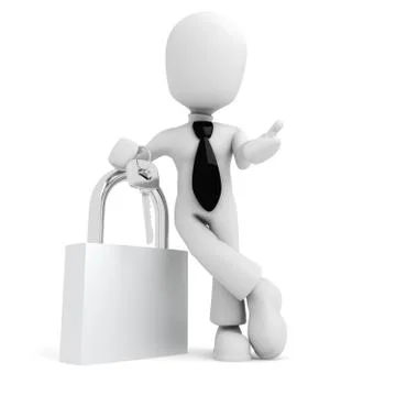 3d man holding a key, isolated on white Stock Illustration