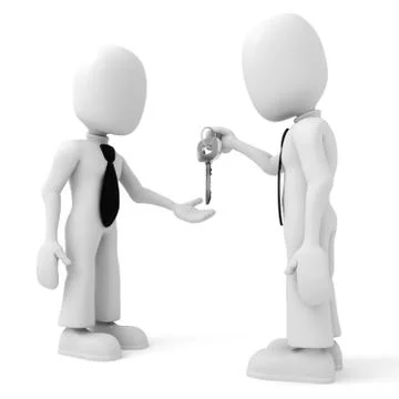 3d man holding a key, isolated on white Stock Illustration