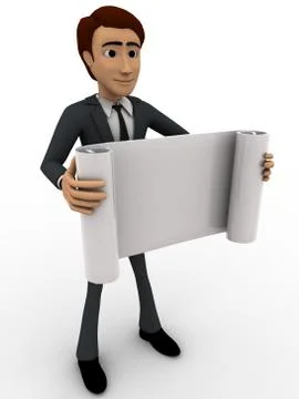 3d man holding paper scroll concept Stock Illustration
