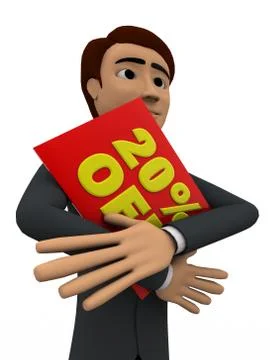 3d man holding red 20 percentage off board concept Stock Illustration