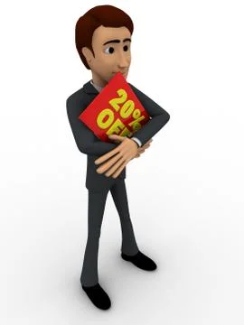 3d man holding red 20 percentage off board concept Stock Illustration