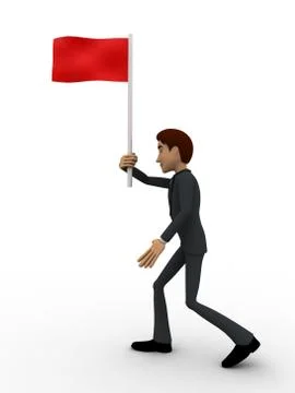 3d man holding red flag in hand concept Stock Illustration