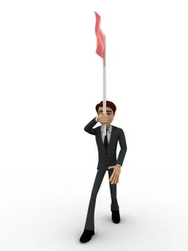 3d man holding red flag in hand concept Stock Illustration