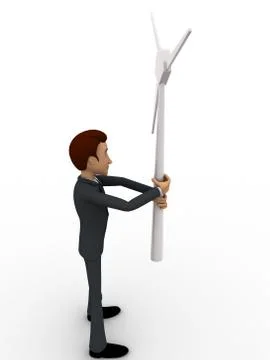 3d man holding small windmill in hand concept Stock Illustration