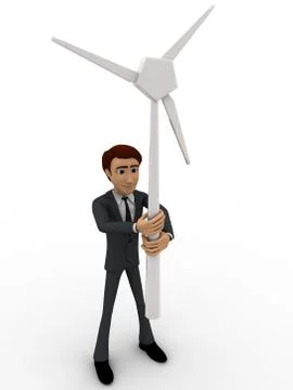 3d man holding small windmill in hand concept Stock Illustration
