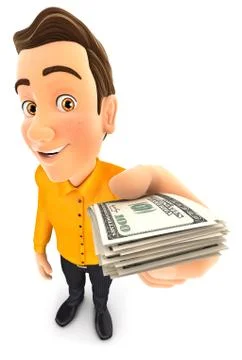 3d man holding a stack of dollar bills Stock Illustration
