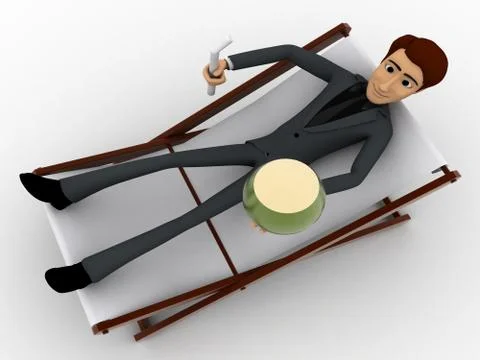 3d man on holidays resting and drinking coconut water concept Stock Illustration