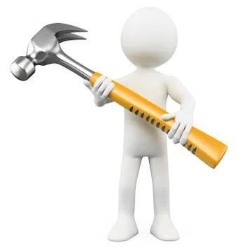 3d man with a huge hammer Stock Illustration