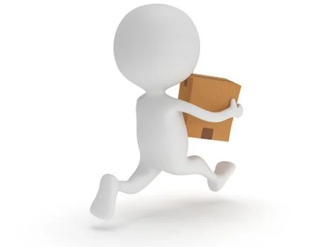 3d man icon running with a box in his hand Stock Illustration
