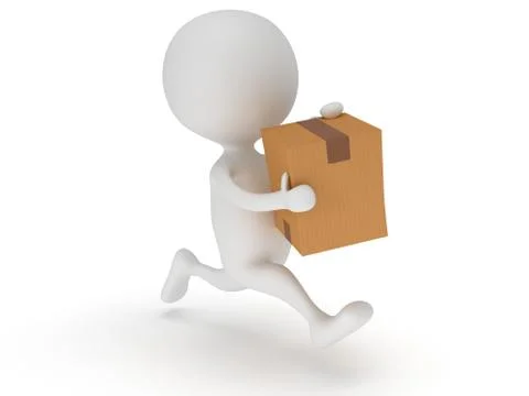 3d man icon running with a box in his hand Stock Illustration