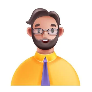 3D man icon, vector cartoon male character face, glasses cheerful boy Stock Illustration