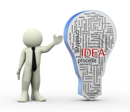 3d man with idea bulb word tags Stock Illustration