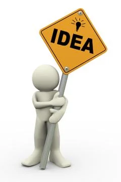 3d man with idea sign board Stock Illustration