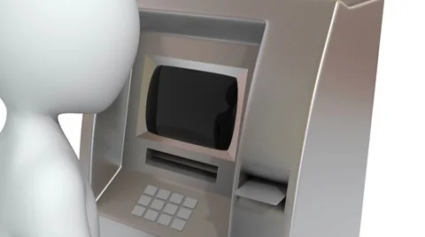 3d man is inserting the credit card into a ATM machine Video stock 7135706