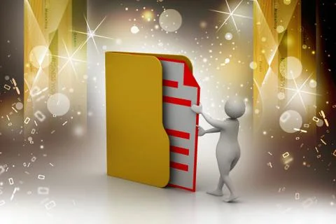 3d man inserting the file in folder 스톡 일러스트