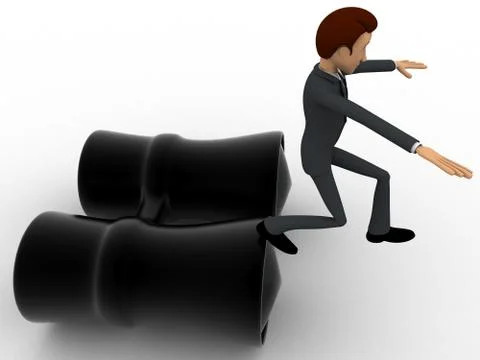 3d man jumping from big binocular concept Illustrazione stock