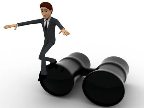 3d man jumping from big binocular concept Stock Illustration