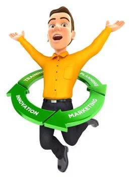 3d man jumping inside success cycle Illustrazione stock