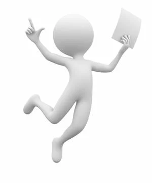 3D man jumping joyfully with a sheet of paper Stock Illustration