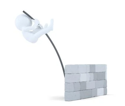 3D man jumps over the wall. Isolated. Contains clipping path Stock Illustration
