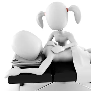 3d man, laying on a massage table, isolated on white background Stock Illustration