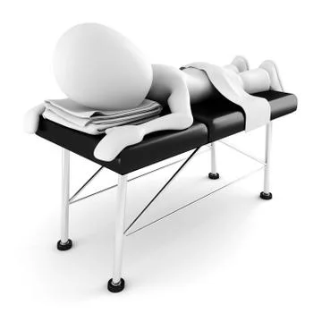 3d man, laying on a massage table, isolated on white background Stock Illustration