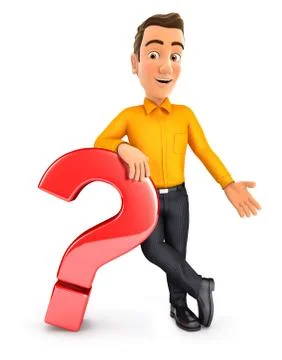 3d man leaning against question mark Stock Illustration