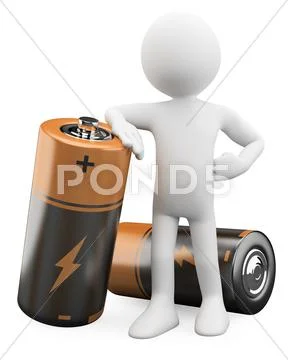 3d man leaning on a battery Stock Illustration