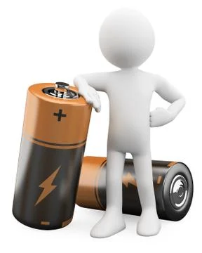 3d man leaning on a battery Stock Illustration