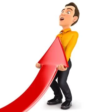 3d man lifting up red arrow Stock Illustration