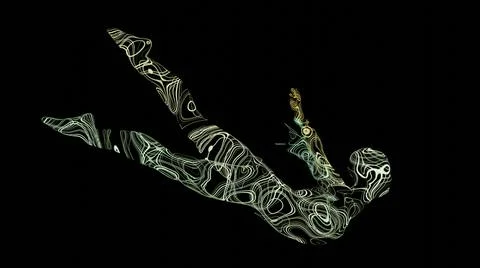 3D man of lines on black background. Design. 3D model of person made of tangled Stock Illustration