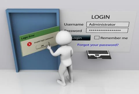 3d man login error Stock Illustration