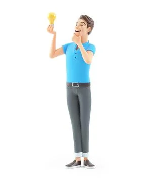 3d man looking at light bulb Stock Illustration