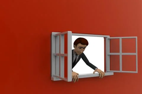 3d man looking out of window concept Stock Illustration