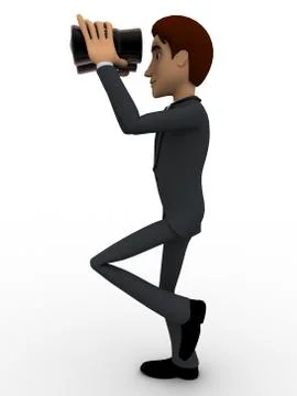 3d man looking through binocular concept Stock Illustration