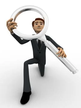 3d man looking through magnifying glass concept Stock Illustration