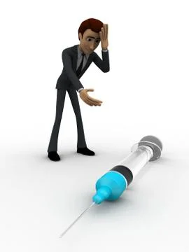 3d man looking worried while looking at injection concept Stock Illustration
