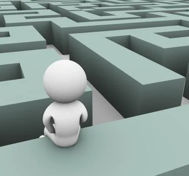 3d man lost in maze Stock Illustration