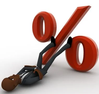 3d man lying down with legs on percentage sign concept Stock Illustration