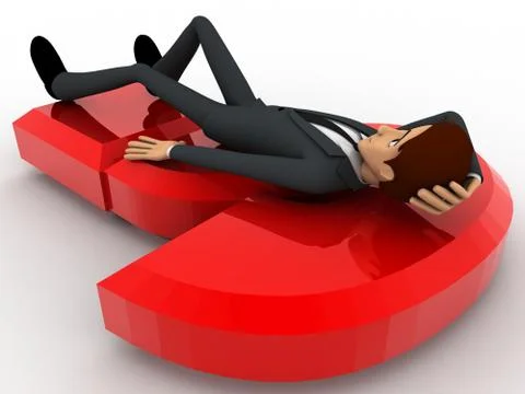 3d man lying on red question mark concept Stock Illustration