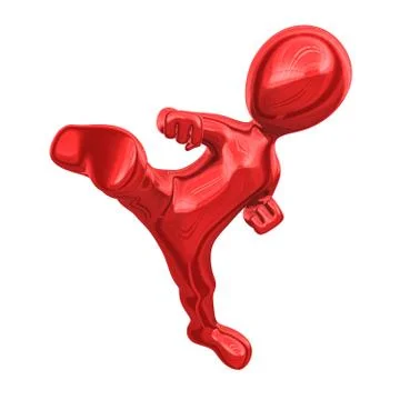 3d man makes a kick. Combat fighter from red metal. Stock Illustration