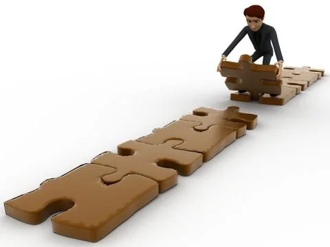 3d man making path of puzzle concept Stock Illustration