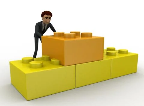 3d man making structure using toys concept Illustrazione stock