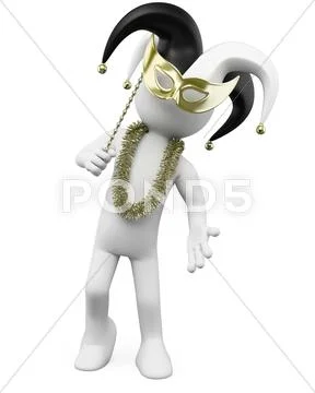 3d man with a mask and a carnival hat Stock Illustration