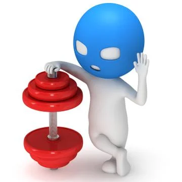 3d Man in mask with red dumbbell Illustrazione stock