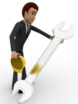 3d man mechanical engineer with hat and wrench concept Stock Illustration