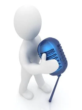 3D man with a microphone on a white background 3D man with a microphone on... Stock Photos