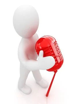 3D man with a microphone on a white background 3D man with a microphone on... Stock Photos