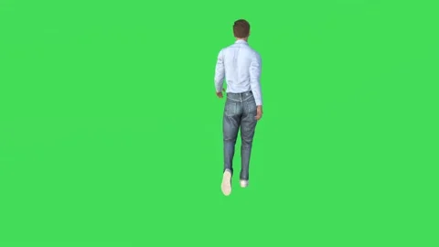 3d man modeling clothes on green screen walking and showing high quality isolate Stockbeeldmateriaal 239685665