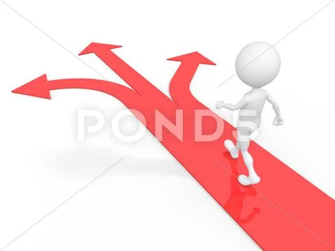 3d man with multiple arrow paths isolated on white Stock Illustration